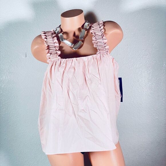 NWT Freshman L Pink Sleeveless Ruffle Strap Square Neck Blouse - Picture 1 of 12